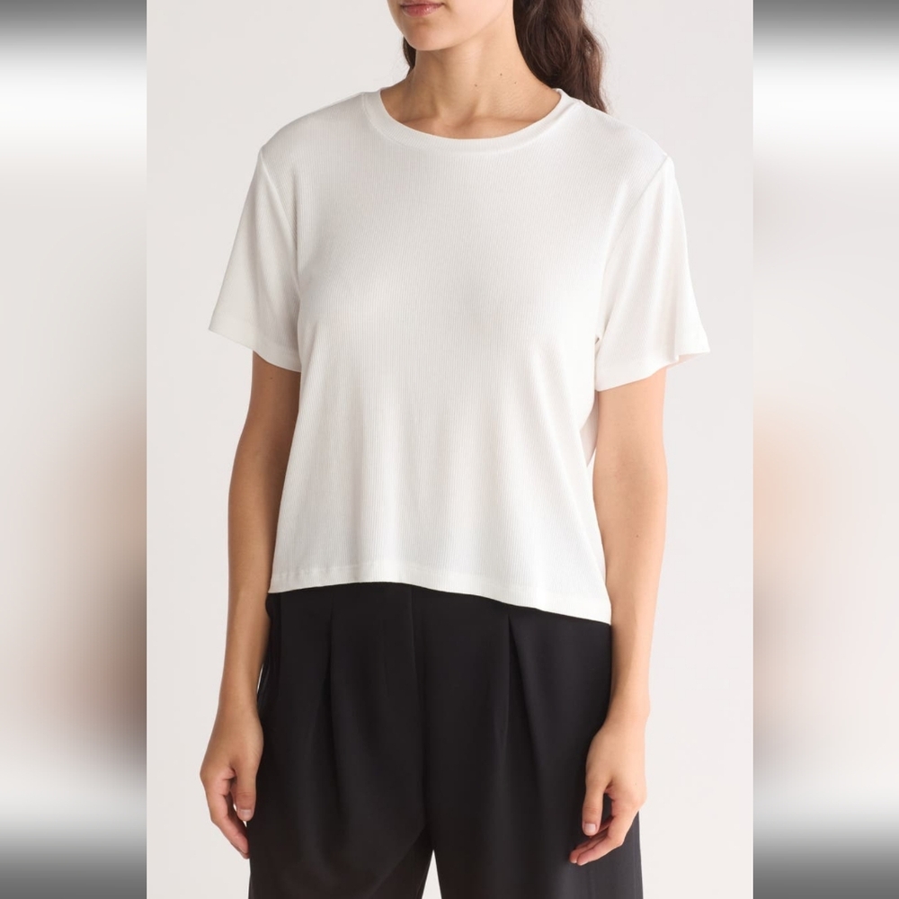 1.STATE Rib Jersey Boxy Crop T-Shirt, Large, NEW IVORY
